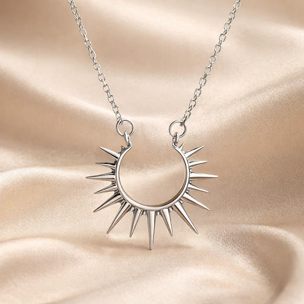 White gold sunflower-shaped pendant with necklace