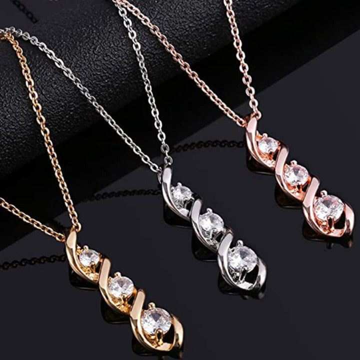 White gold necklace with infinity-shaped pendant and cubic zirconia