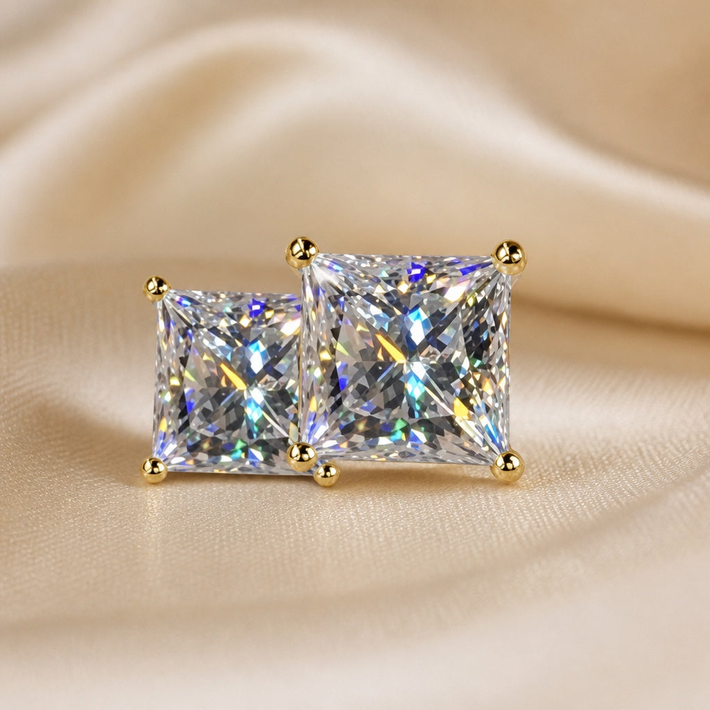 Sparkling white gold earrings with cubic zirconia