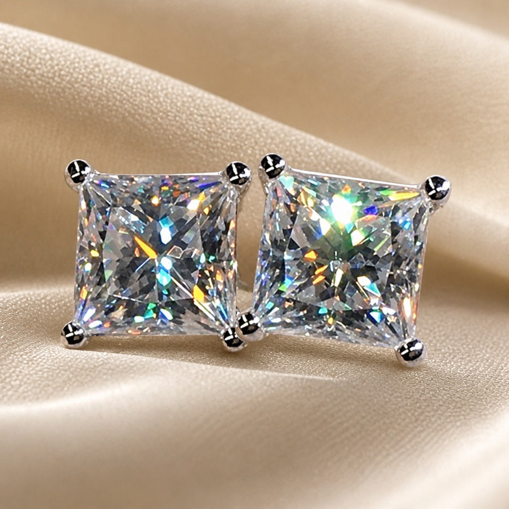 Sparkling white gold earrings with cubic zirconia