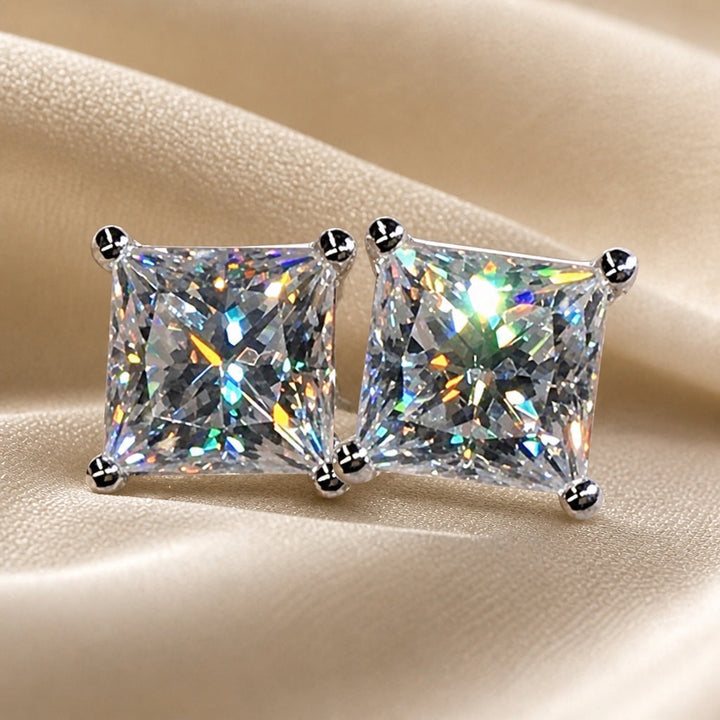 Sparkling white gold earrings with cubic zirconia