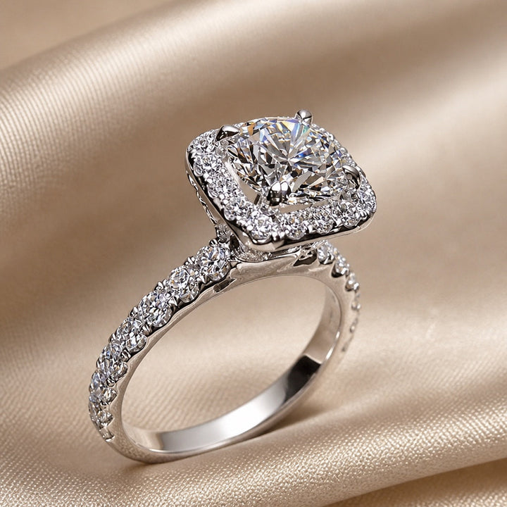 White gold ring with a set zirconia stone
