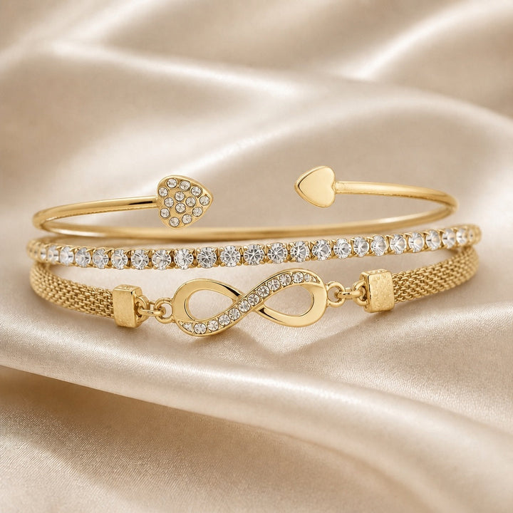 Collection of White Gold Rhinestone Bracelets with Infinity Motif