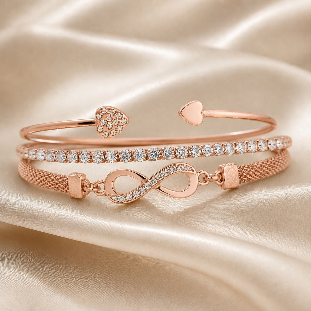 Collection of White Gold Rhinestone Bracelets with Infinity Motif