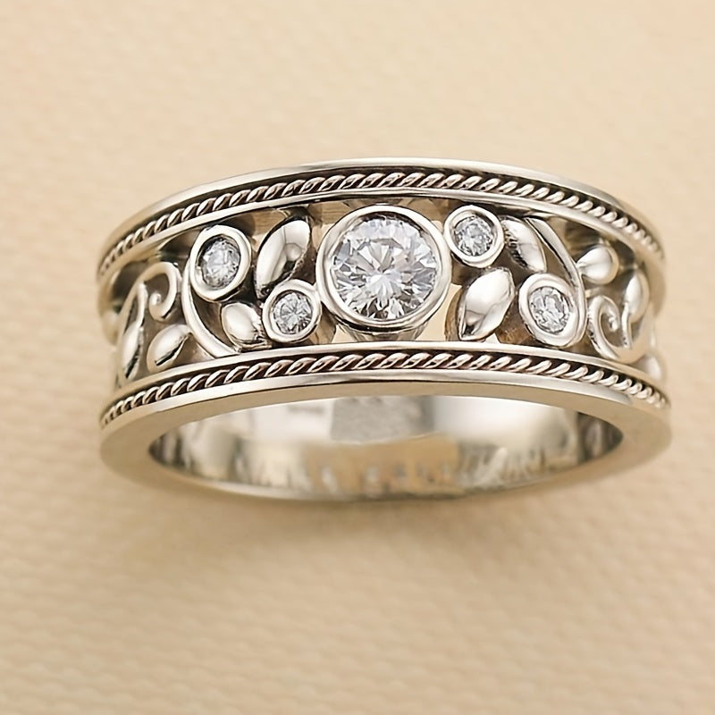 Elegant white gold ring with cubic zirconia