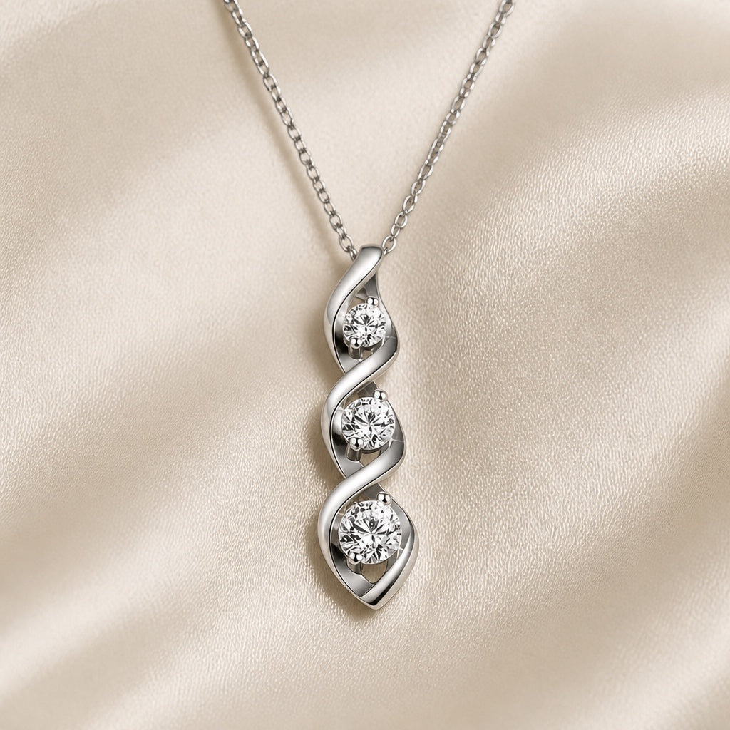 White gold necklace with infinity-shaped pendant and cubic zirconia