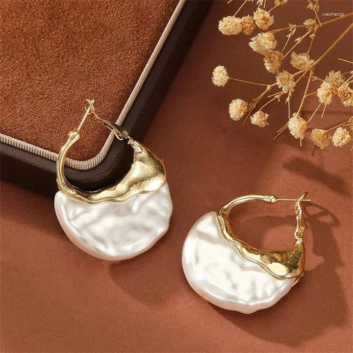 Celestial Pearl Crescent Earrings