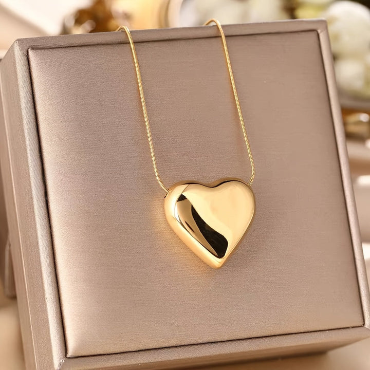 Elegant White Gold Puff Heart Pendant Necklace