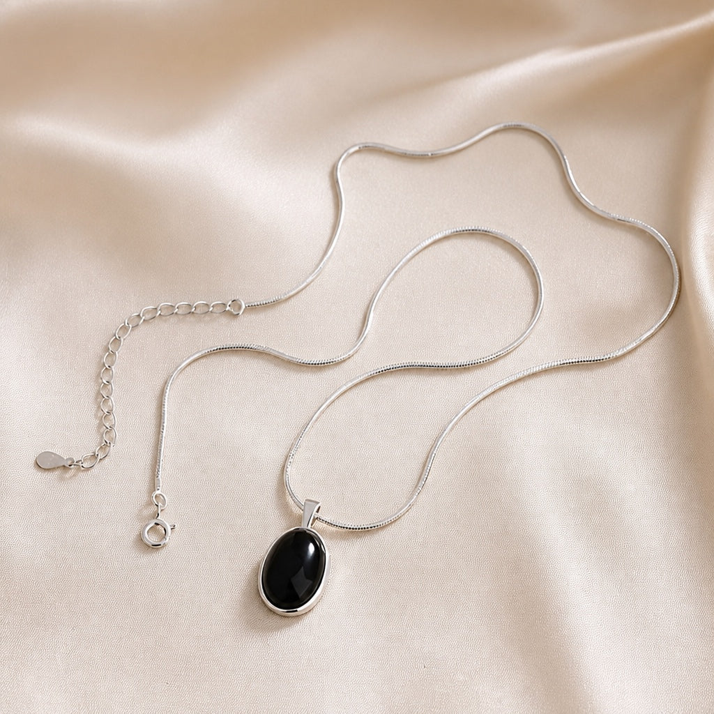 Elegant oval white gold necklace