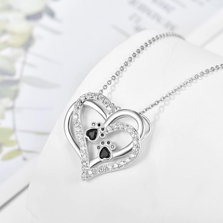 Dog Paw Heart Necklace with Zirconia