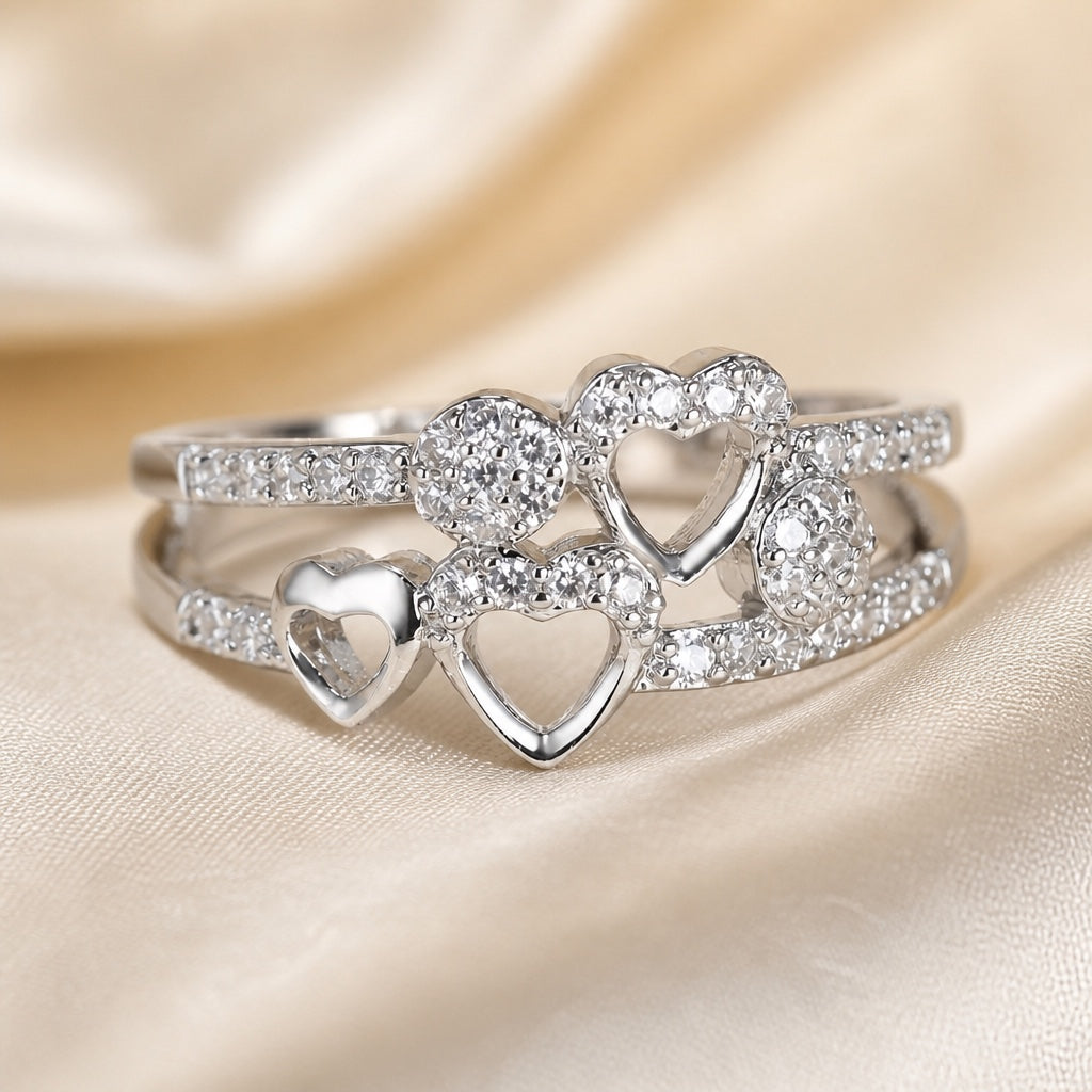 White Gold Heart Ring with Cubic Zirconia