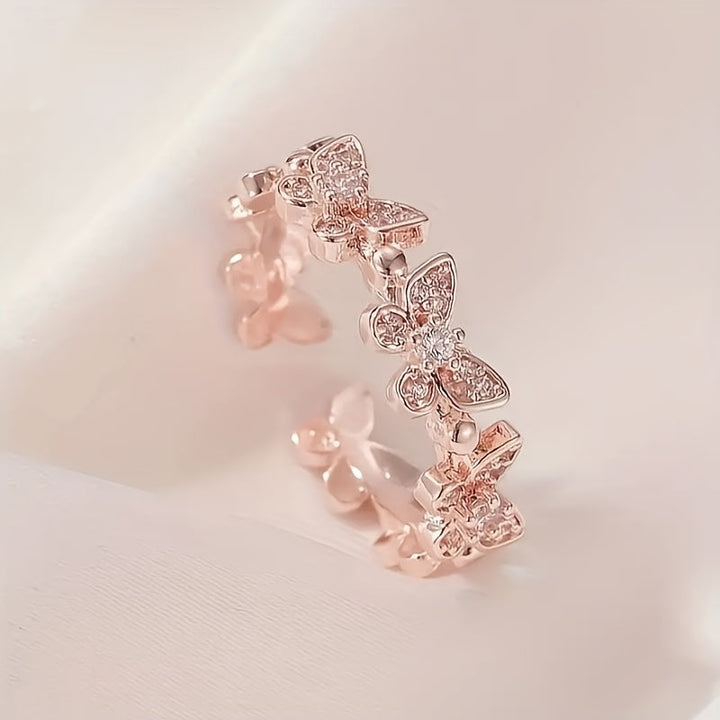 White Gold Butterfly-Shaped Ring with Crystals