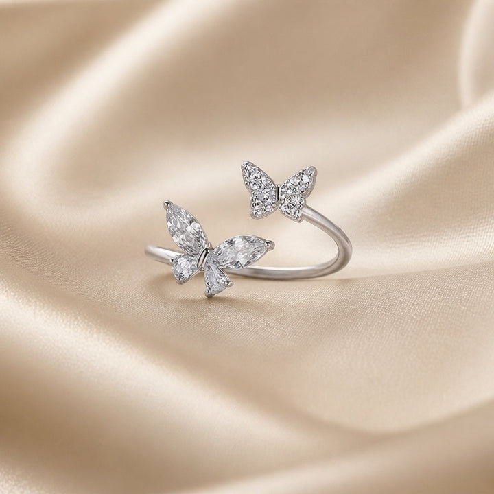White Gold Ring with Two Zirconia Butterflies