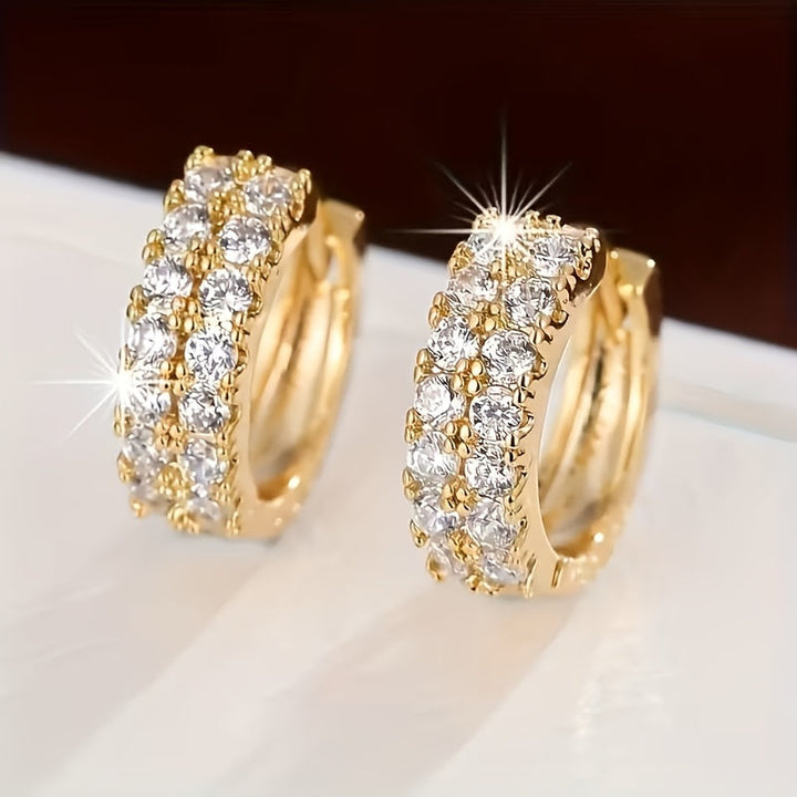 Vintage White Gold Hoop Earrings with Micro Zirconia