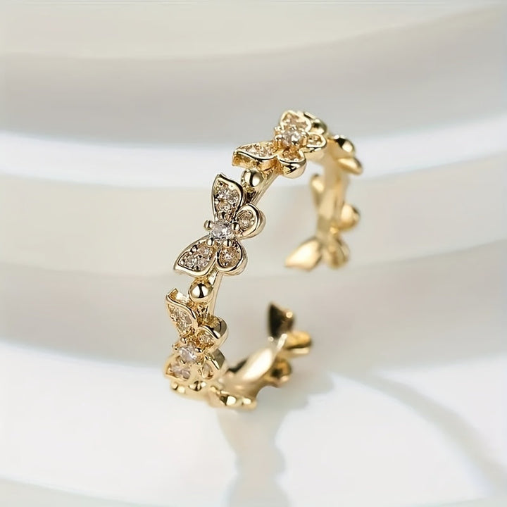 White Gold Butterfly-Shaped Ring with Crystals