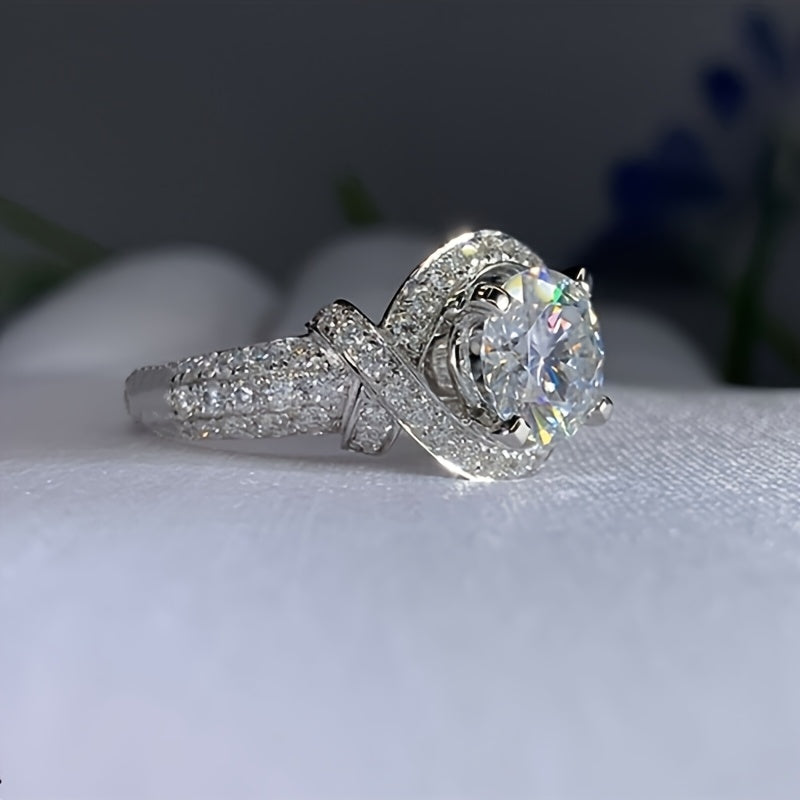 White Gold Ring with Moissanite and Split Band