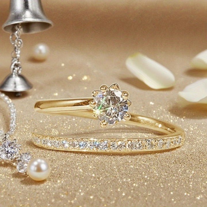 Glow zirconia ring with white gold plating