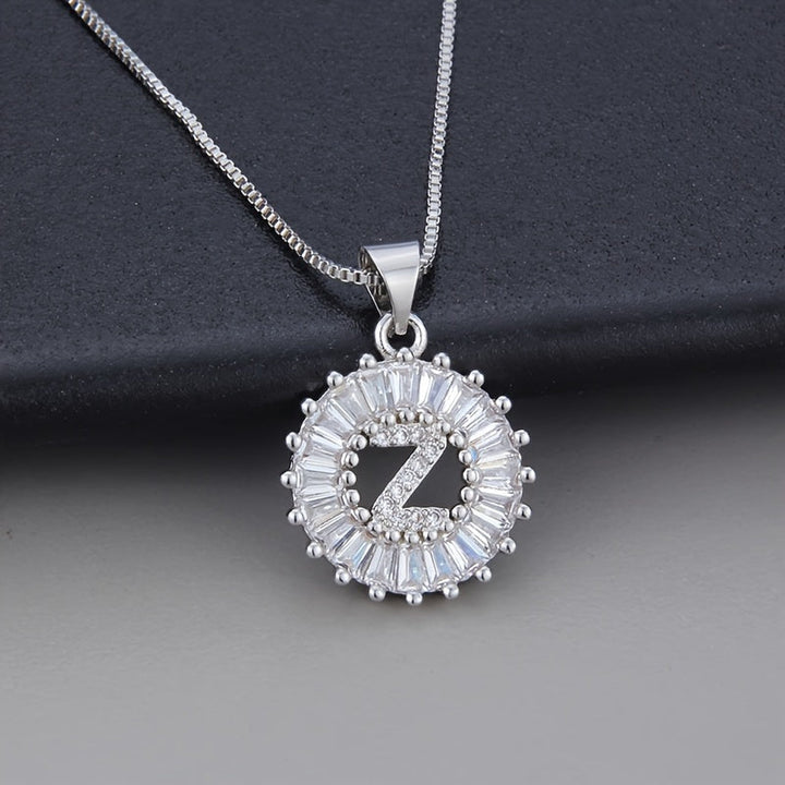 White gold necklace with the initial "Z" and cubic zirconia