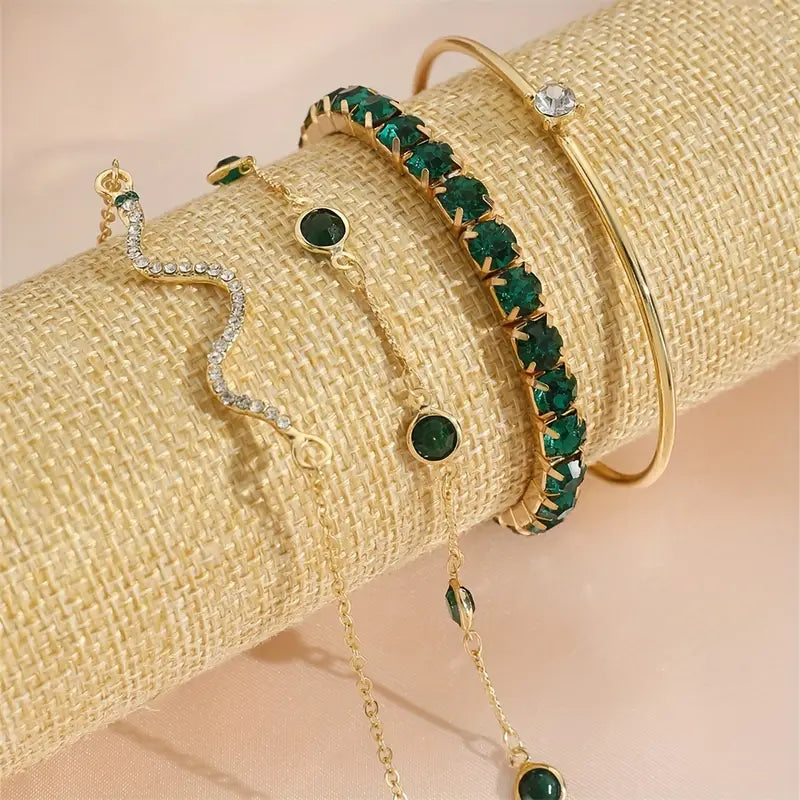 Set of Pure Green Stone Bracelets