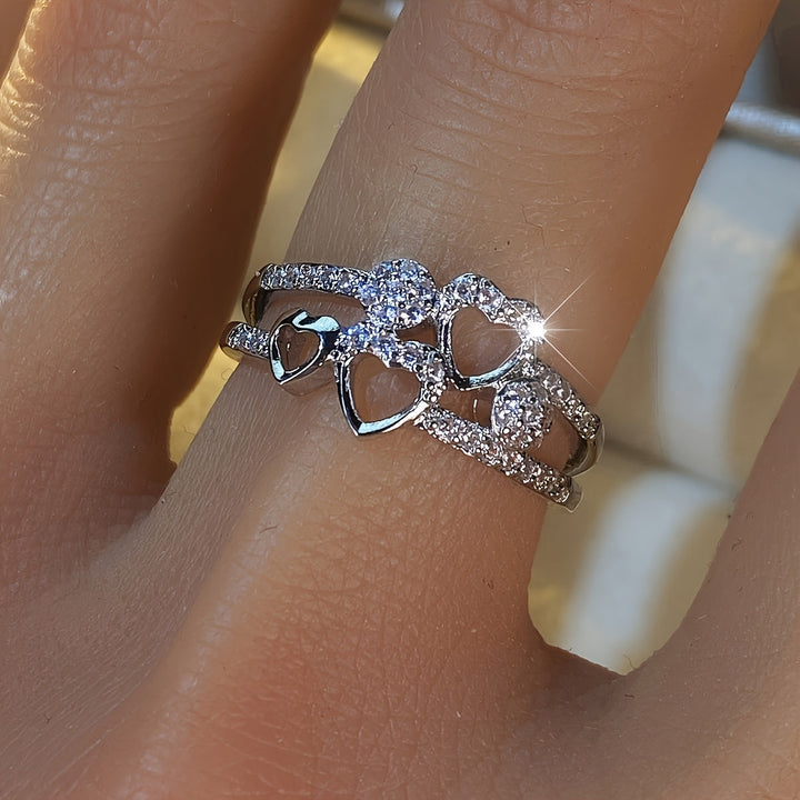 White Gold Heart Ring with Cubic Zirconia