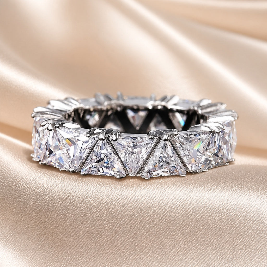 Triangular Zirconia Ring Plated with White Gold