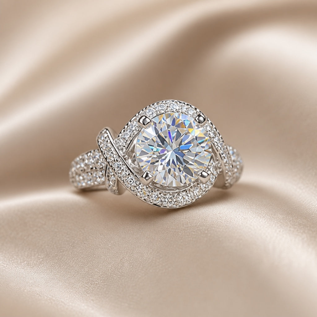 White Gold Ring with Moissanite and Split Band