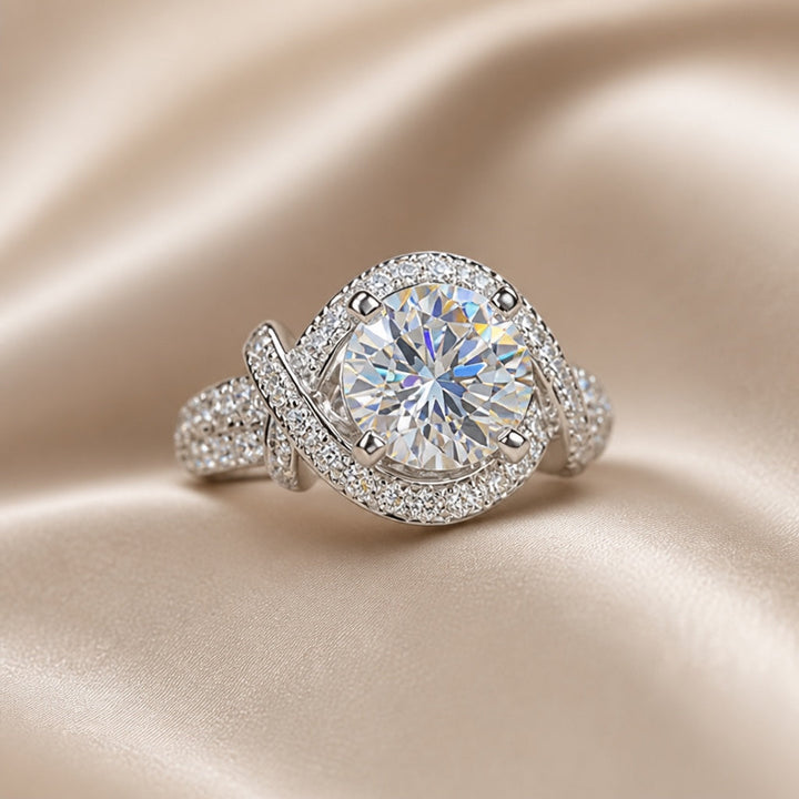 White Gold Ring with Moissanite and Split Band