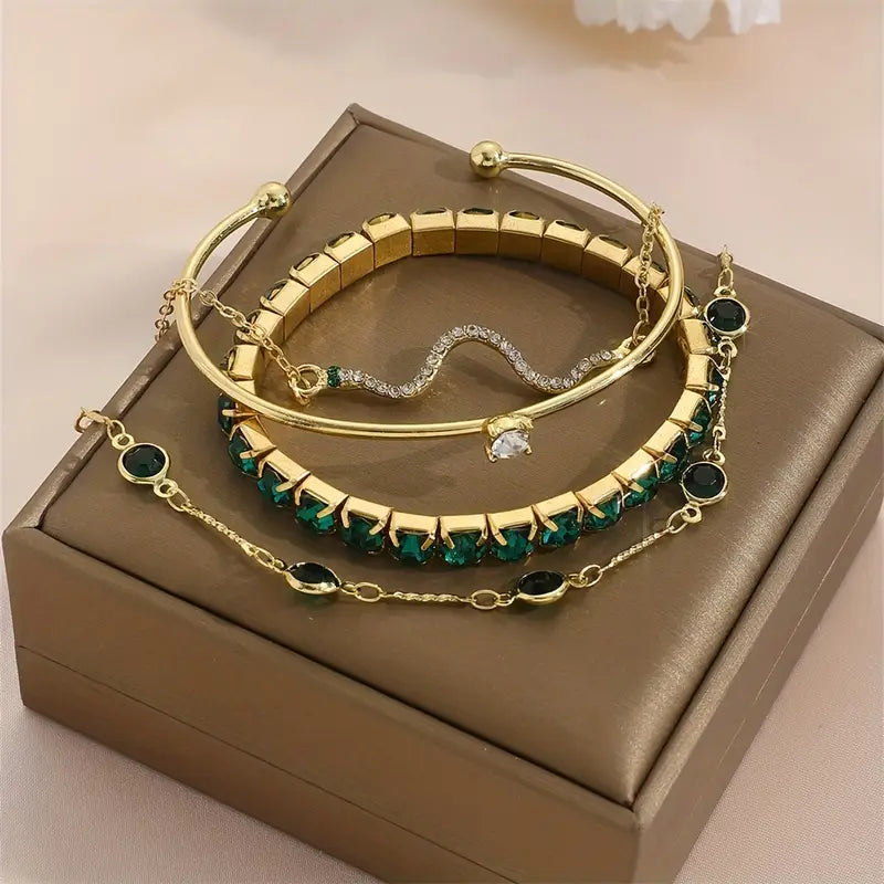 Set of Pure Green Stone Bracelets
