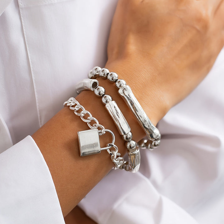 White Gold Pearl Bracelet Collection with Punk-Style Clasp