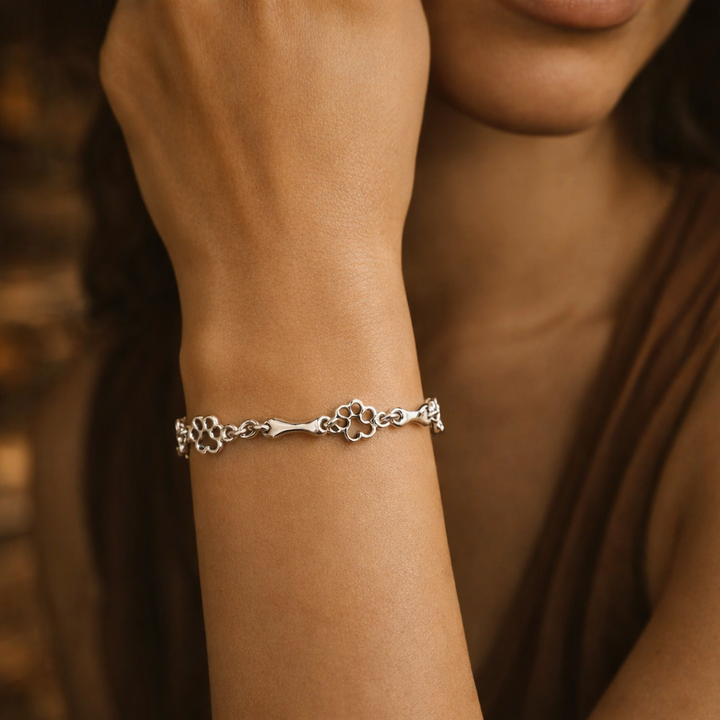 Limited Edition Pure Silver Dog Paw and Bone Charms Bracelet