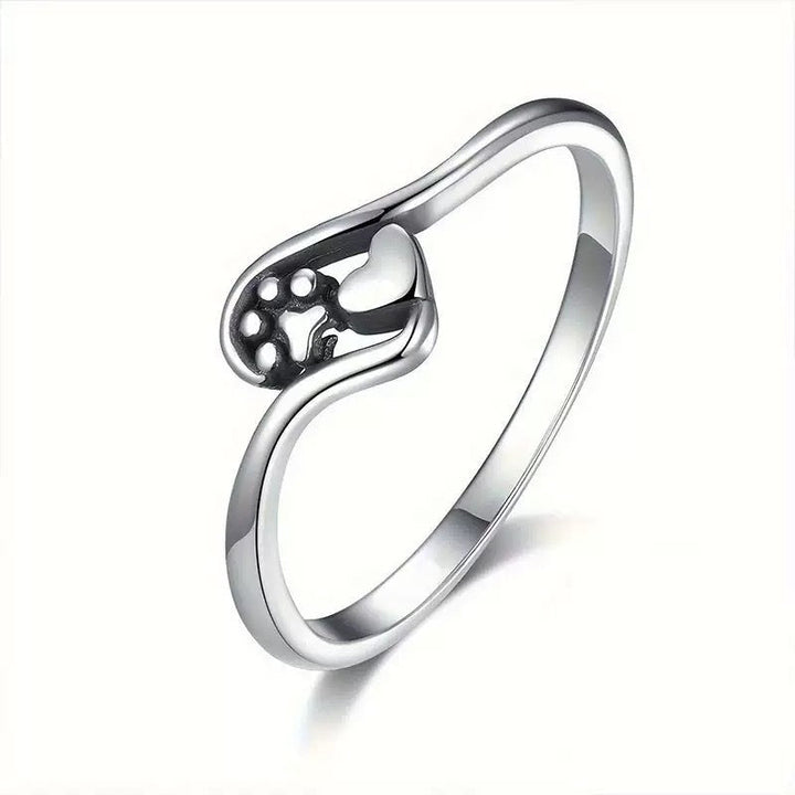 Vintage Sterling Silver Paw and Heart Ring