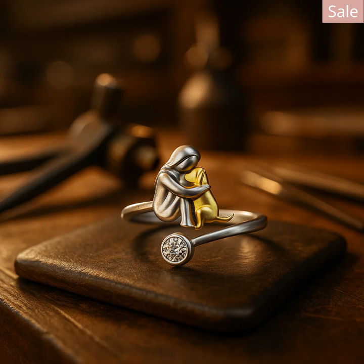 Sterling Silver Dog Ring wit Zirconia – Adjustable & Handmade
