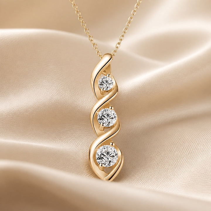 White gold necklace with infinity-shaped pendant and cubic zirconia