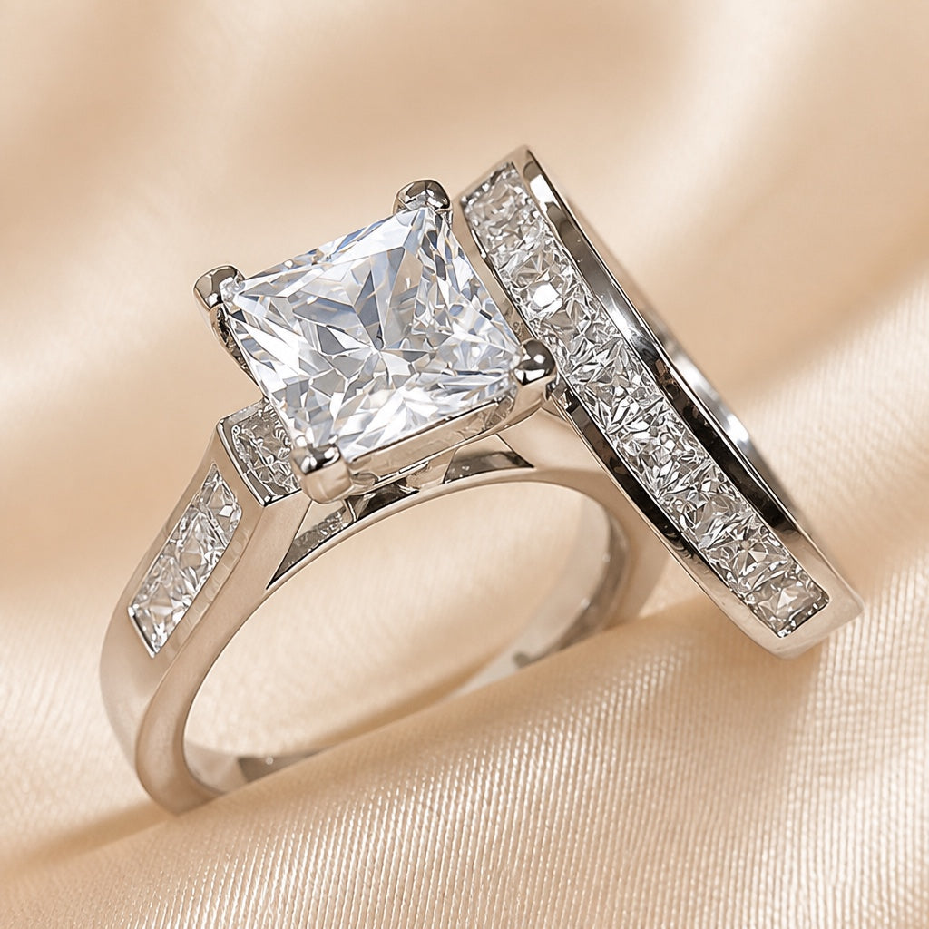 Collection with white gold and square cubic zirconia ring
