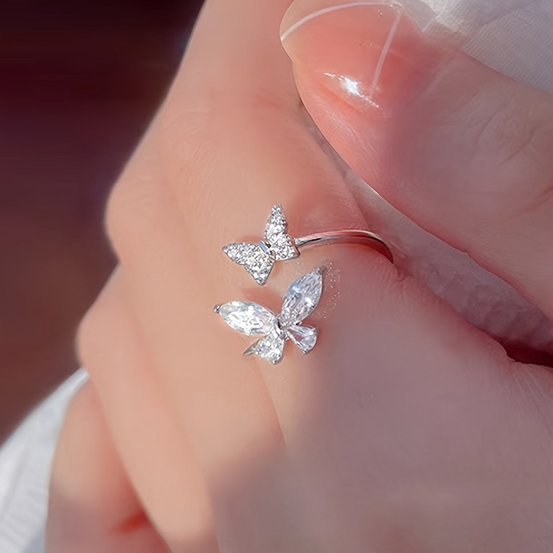 White Gold Ring with Two Zirconia Butterflies