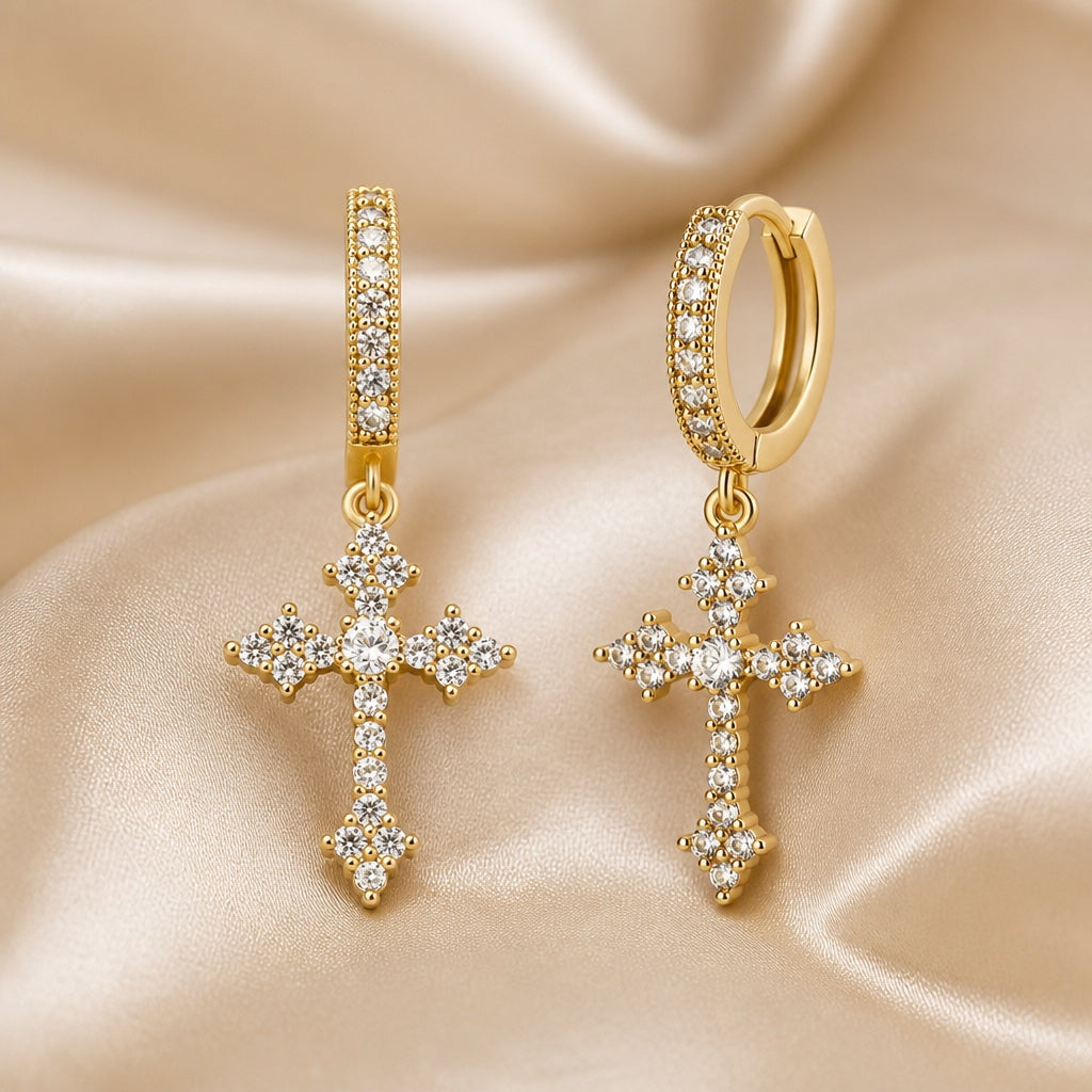 White Gold Earrings with Embedded Zirconia Stones