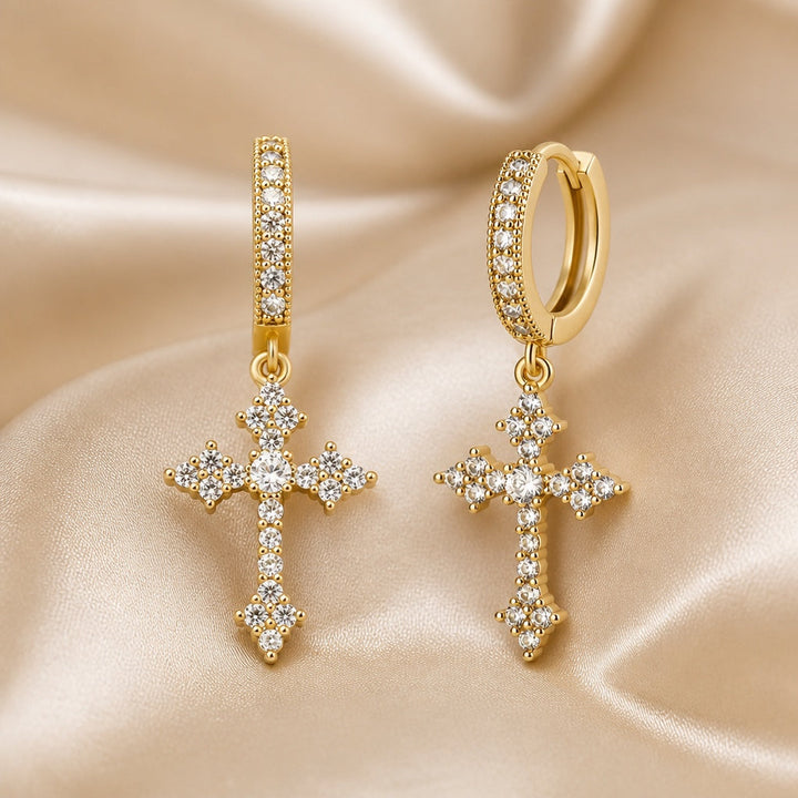 White Gold Earrings with Embedded Zirconia Stones
