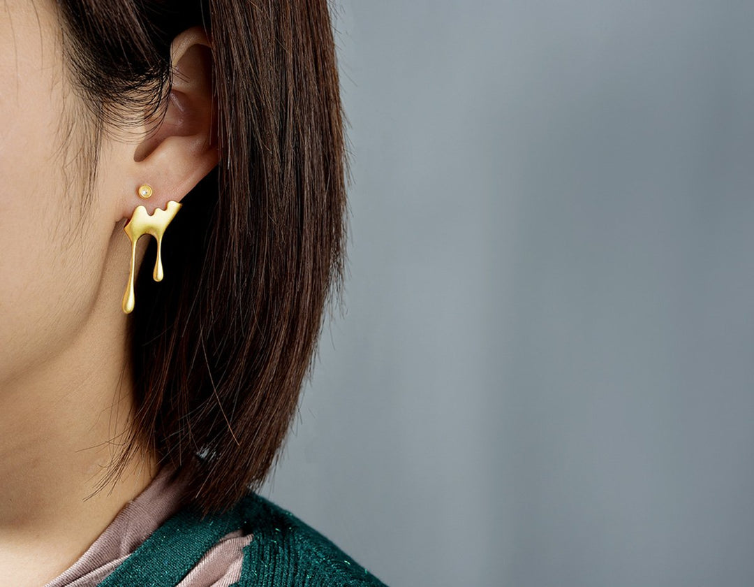 Dripping Honey & Bee Earrings with Zirconia