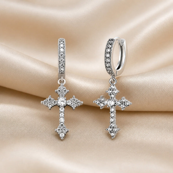 White Gold Earrings with Embedded Zirconia Stones