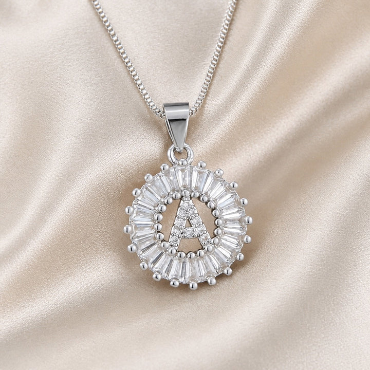 White gold necklace with the initial "Z" and cubic zirconia