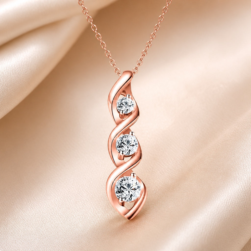 White gold necklace with infinity-shaped pendant and cubic zirconia