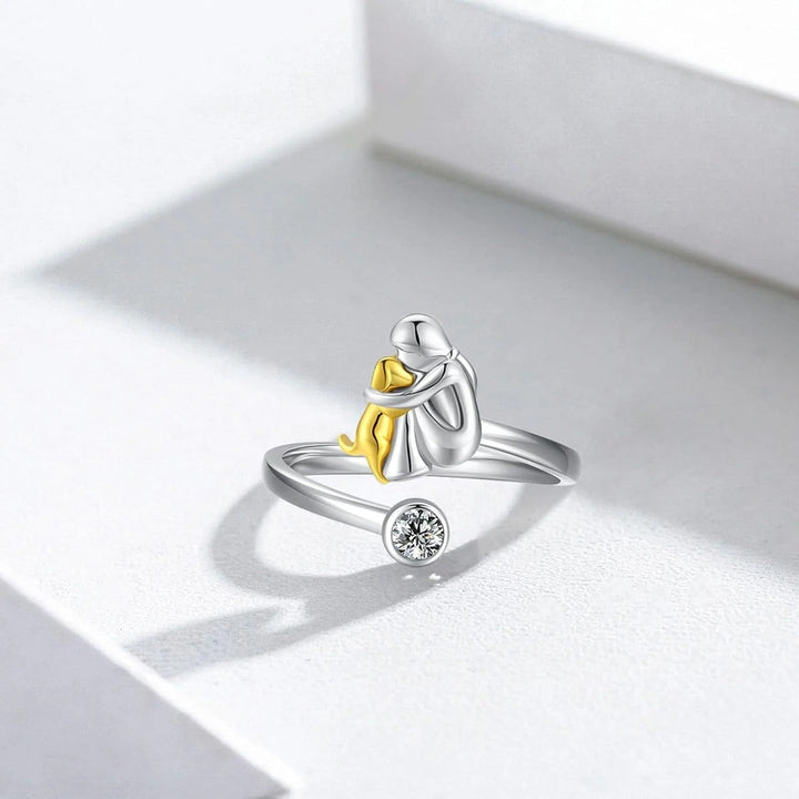 Sterling Silver Dog Ring wit Zirconia – Adjustable & Handmade