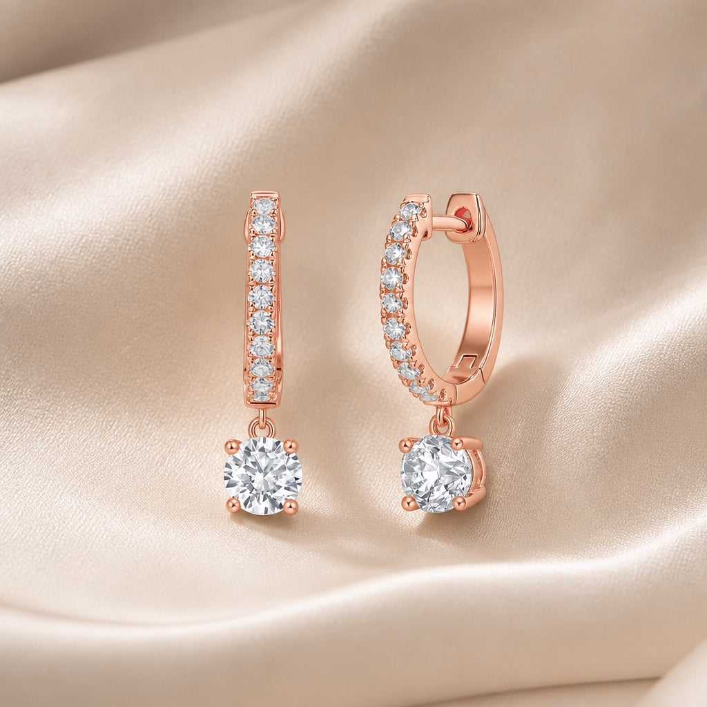 White Gold Earrings with Round-Cut Moissanite