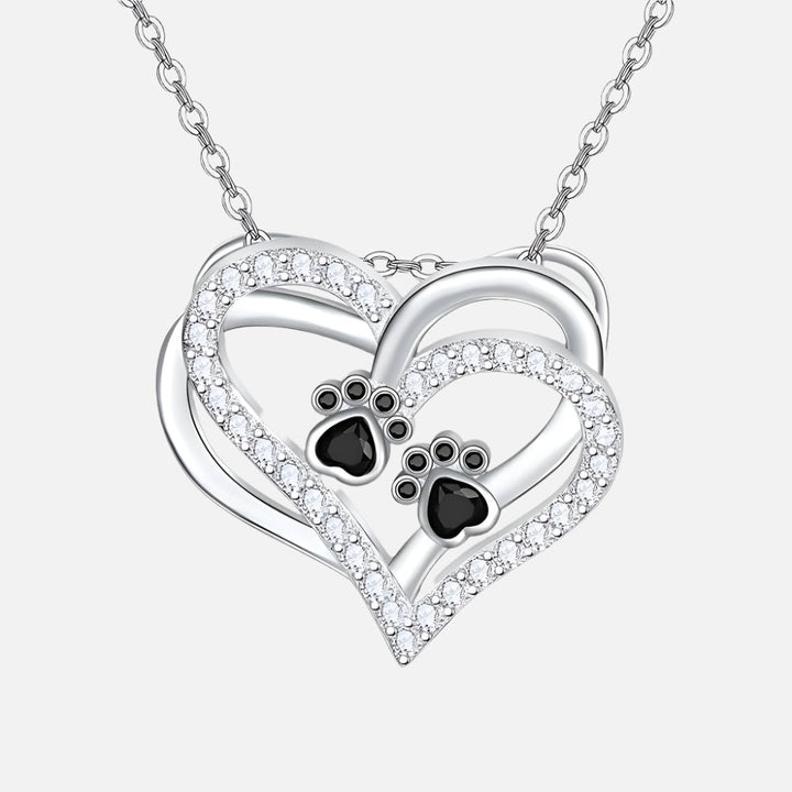 Dog Paw Heart Necklace with Zirconia